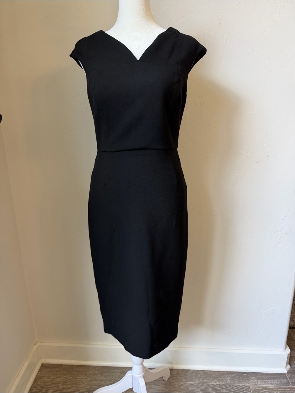 Zara Black Midi Sheath Dress with V-Notch Neck